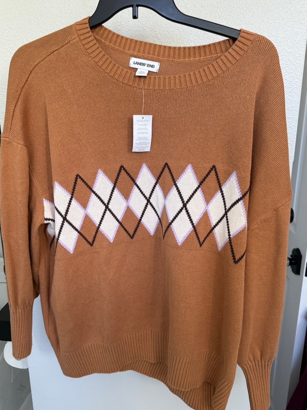 Lands' End Women's Rust-Tone Argyle Crewneck Sweater
